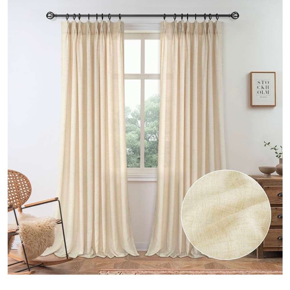 DriftAway Pinch Pleat Linen Textured Semi Sheer